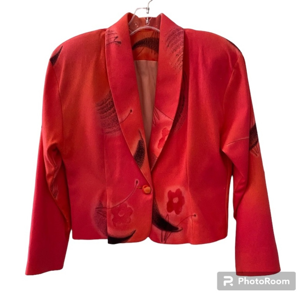 Beautiful Vintage Coral Red Blazer Jacket With Shoulder Pads Size Small